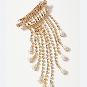 Anthropologie gold diamond pearl hair clip new with tags